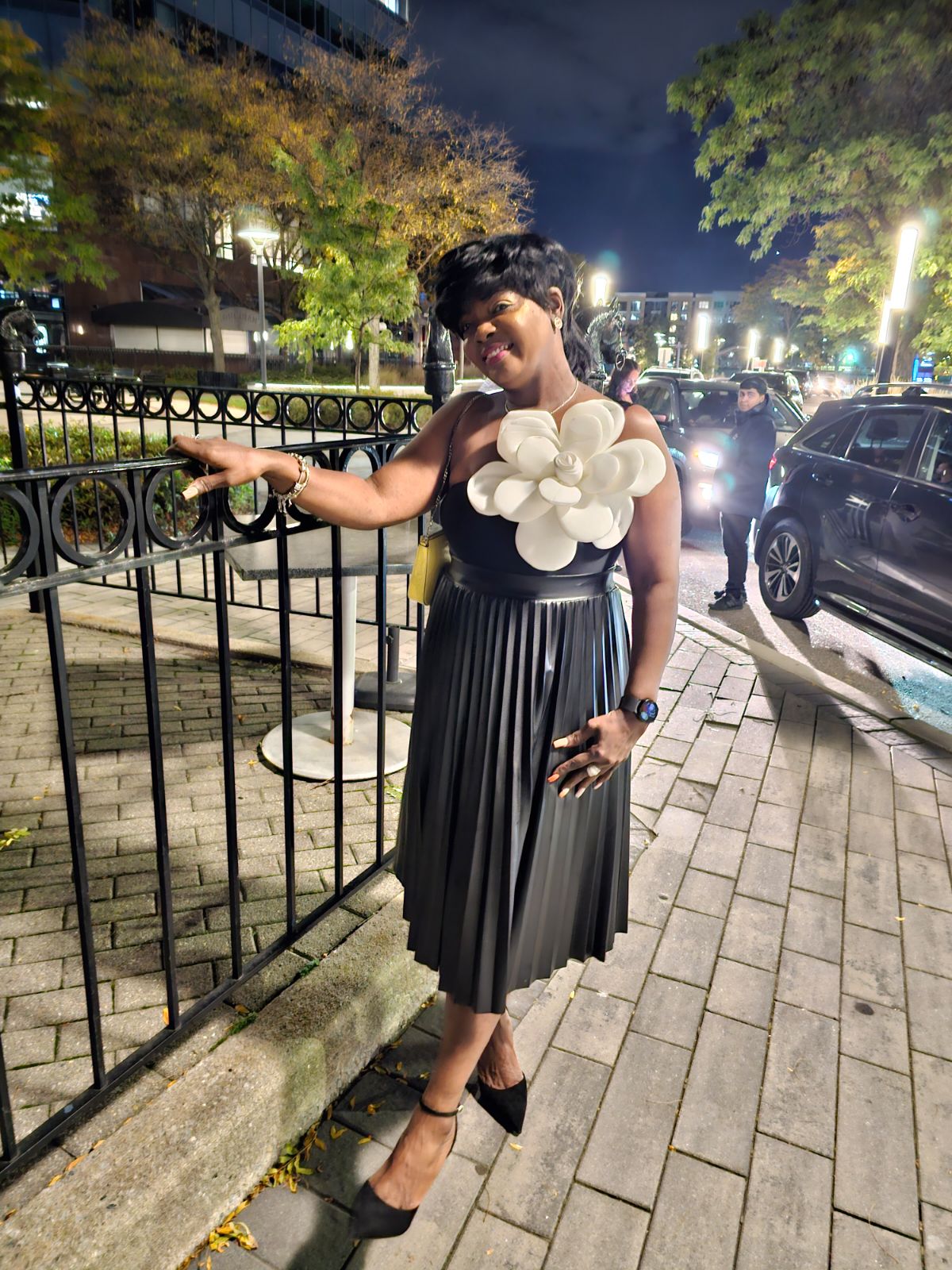 Olivia Black Vegan Leather Pleaded Midi Skirt