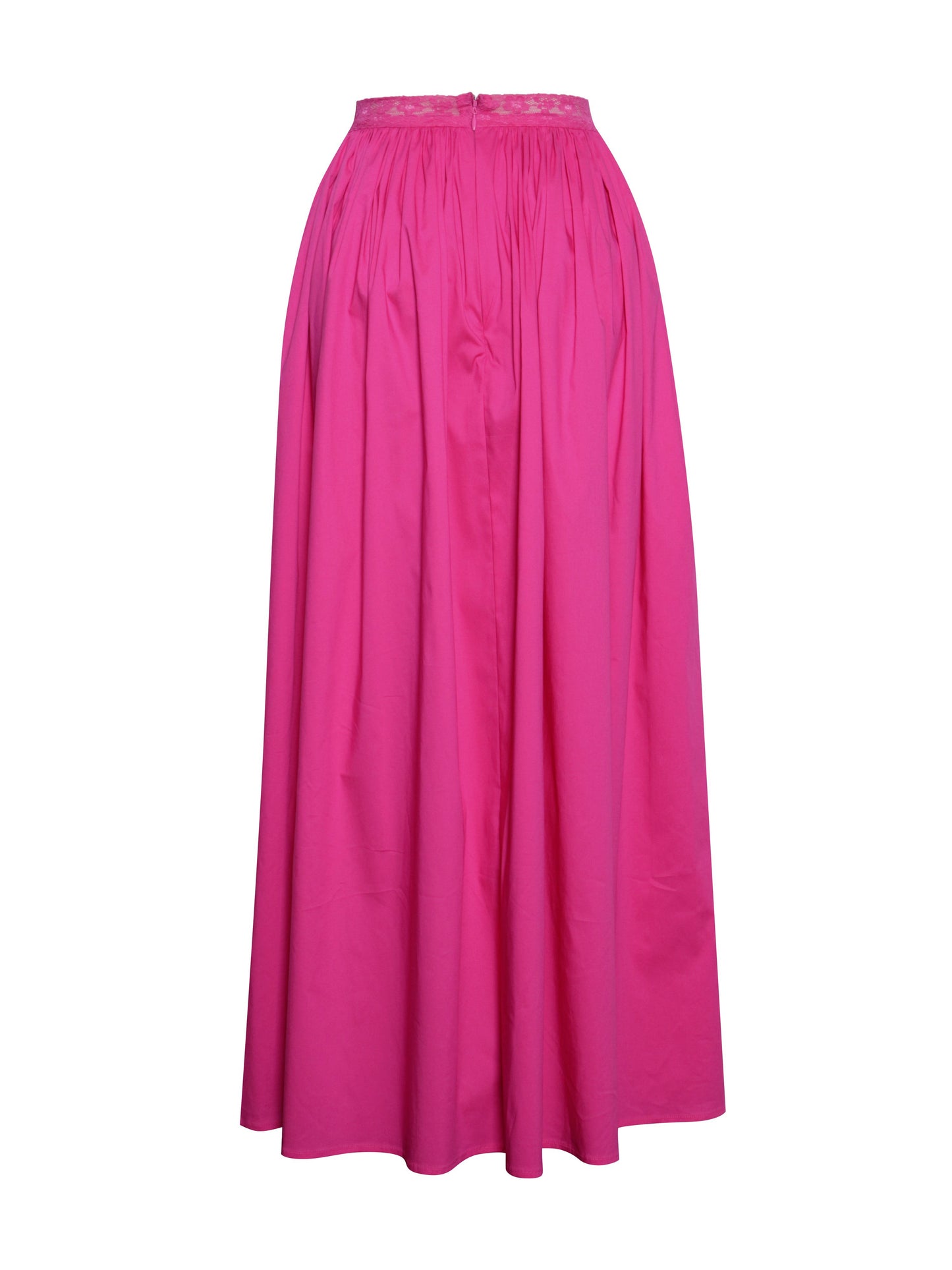 SD Fuchsia Cotton Poplin Maxi Skirt with Lace
