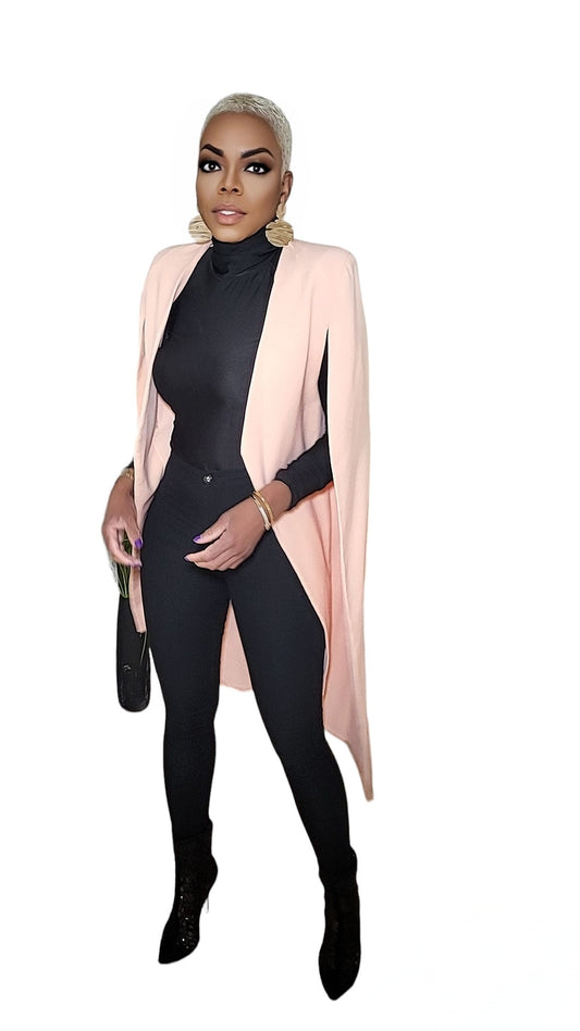 Tanzia Blush Luxe Long Cape Blazer