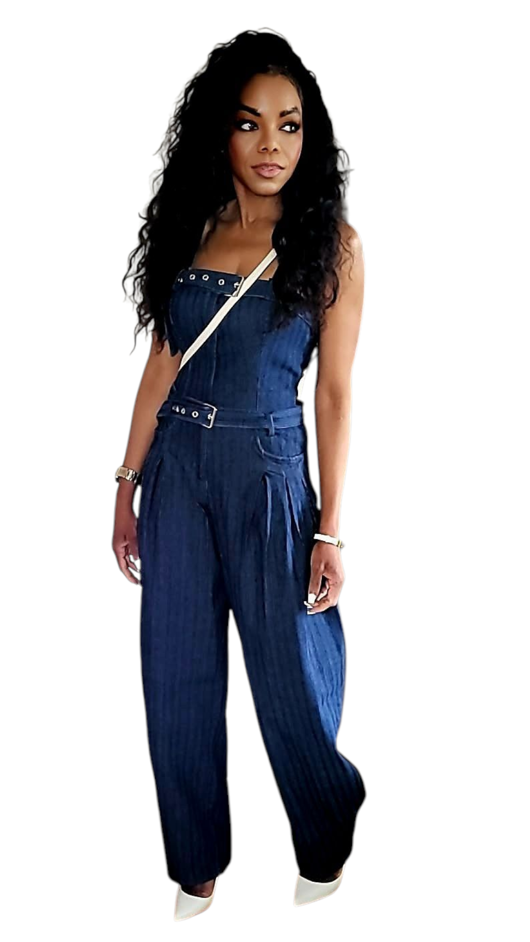 Jaimie Dark Denim Barrel Leg Jumpsuit