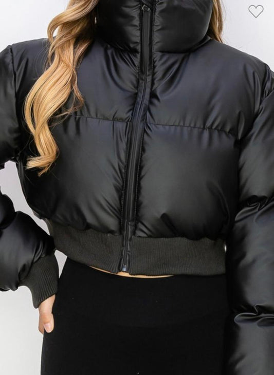 Andrea Black Front Zipper Bomber Jacket