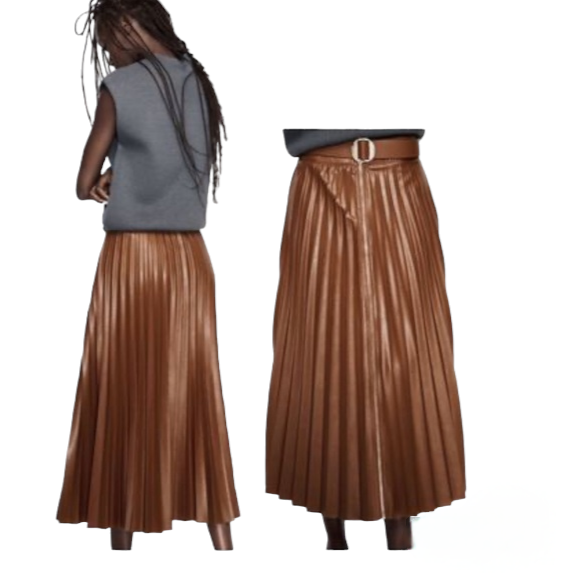 Marath Whiskey FAUX LEATHER PLEATED MIDI SKIRT