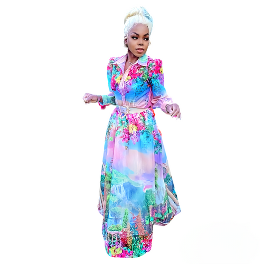 Garden Pink Buttoned Maxi Skirt Set