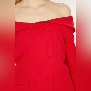 Alicia Red Off The Shoulder Blazer Top