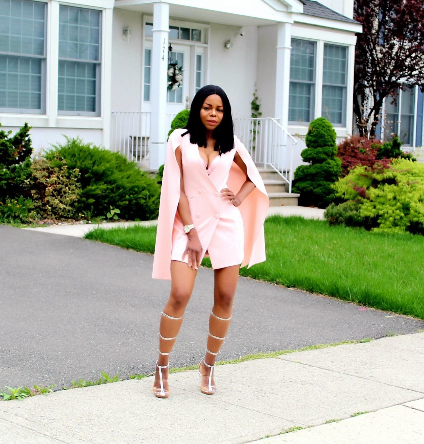 Cape Sleeve Blazer Dress Hot Pink Cape Blazer Slick Cape Blazer Dress