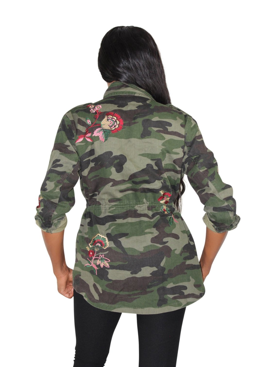 Soho Olive Green Oversized Camo-Shirt Jacket (Floral - SKCouture
