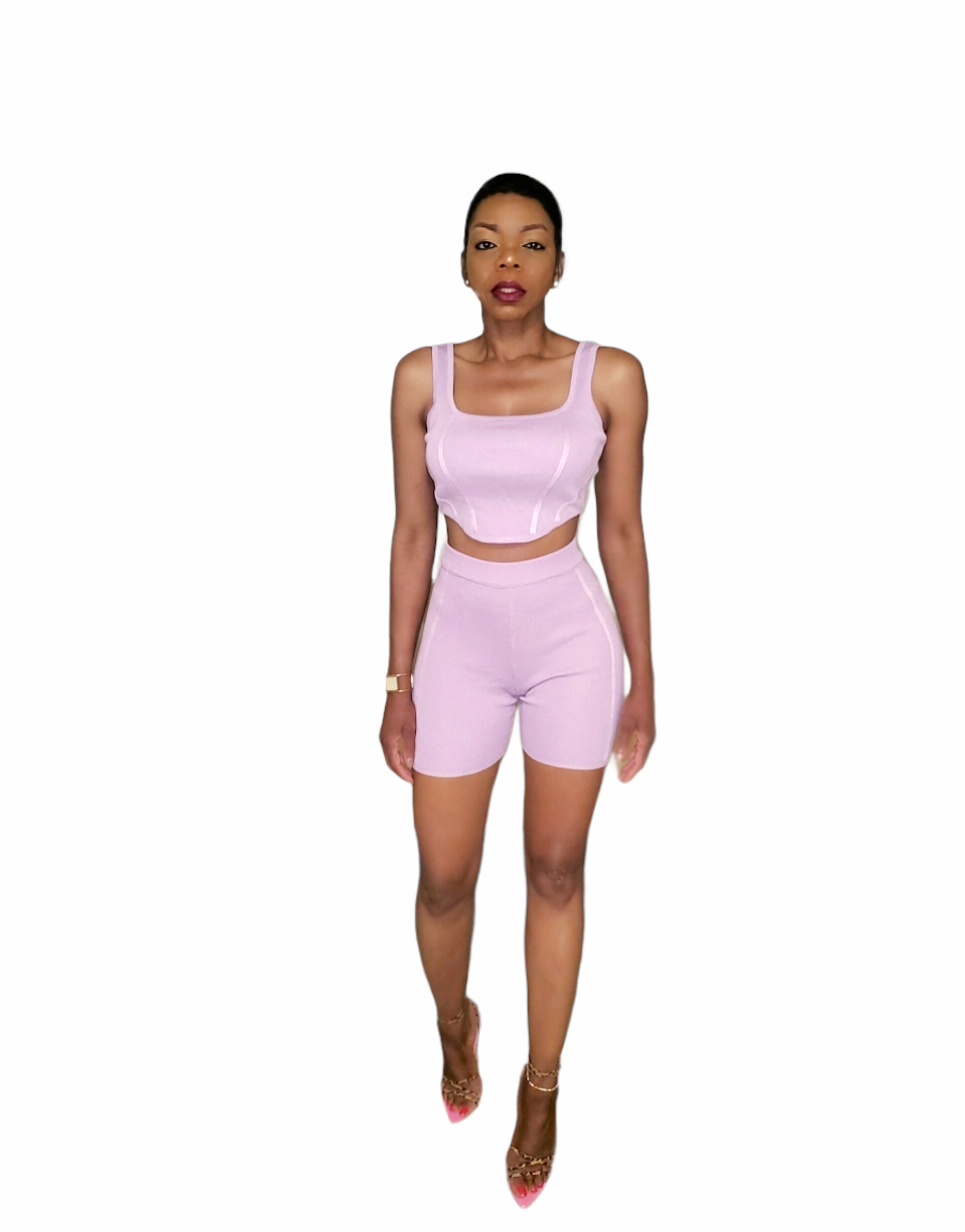 Talia Lavender Ribbed Cropped Top & Shorts Set