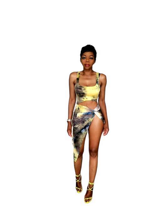 ROWENA TIE DYE RUCHED MIDI DRESS