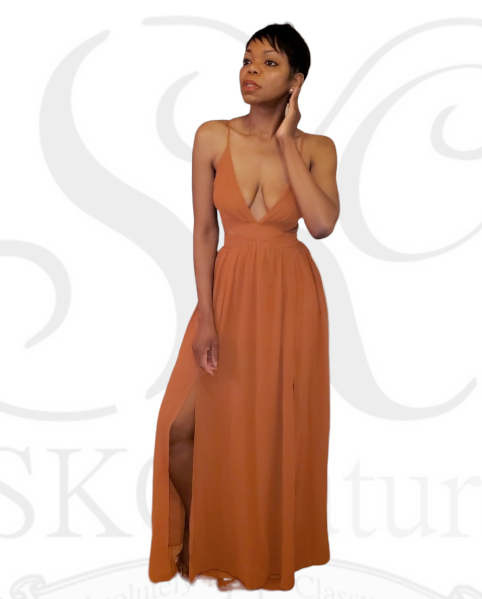 Elma Burnt Orange Cut-Out Maxi Dress