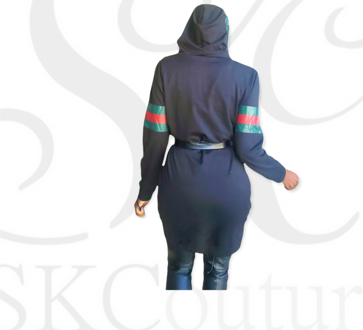 Gizzel Red and Green Detailed Hooded Sweater