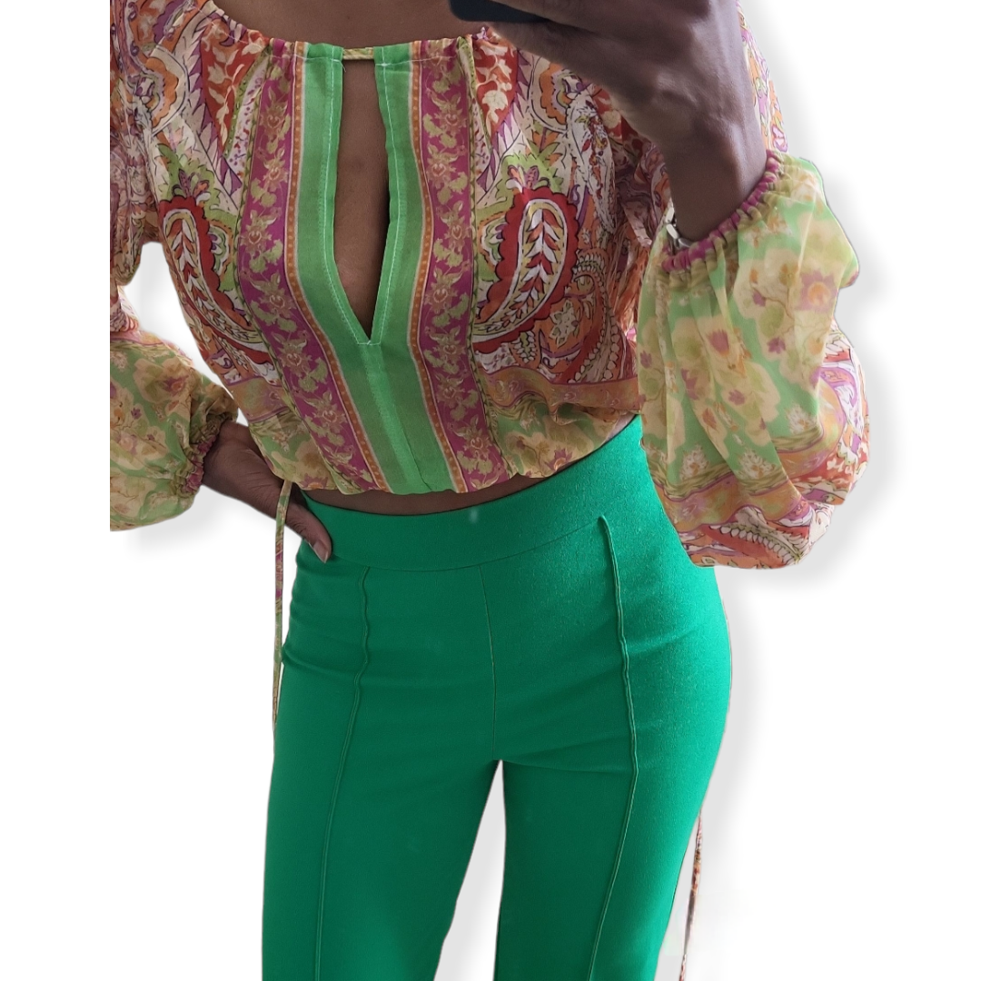 Sheena Printed Long Sleeves Crop Top