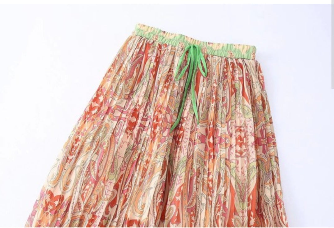 Sheena Printed Pleated Maxi Skirt