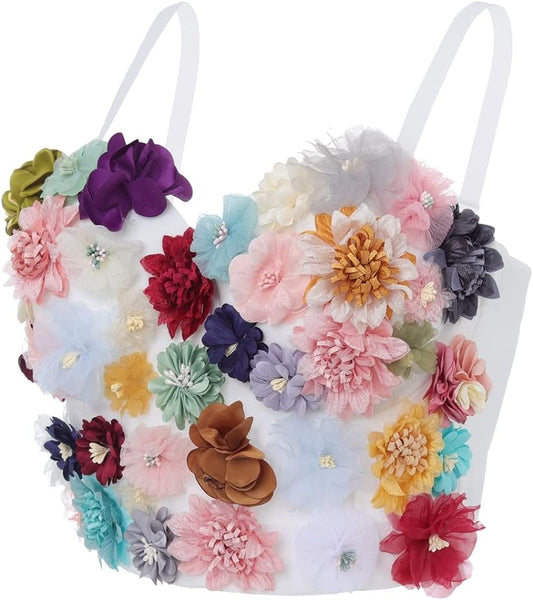 Woeee Flower Corset Bustier Crop Top