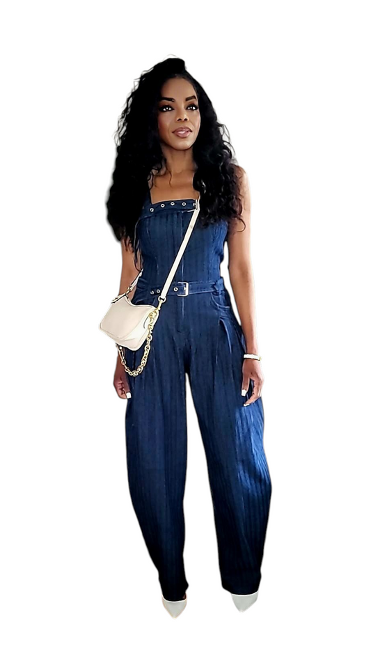 Jaimie Dark Denim Barrel Leg Jumpsuit
