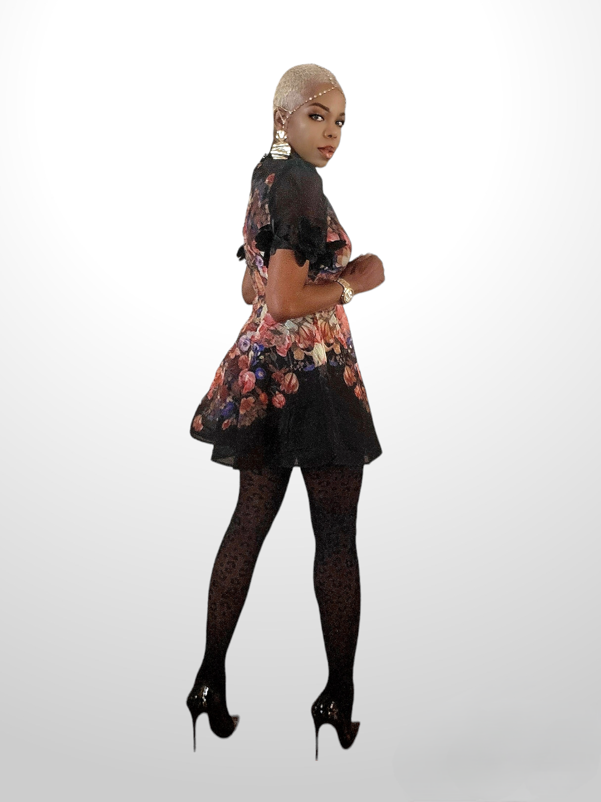Symone Black Floral Overlay Mini Dress