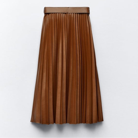 Marath Whiskey FAUX LEATHER PLEATED MIDI SKIRT