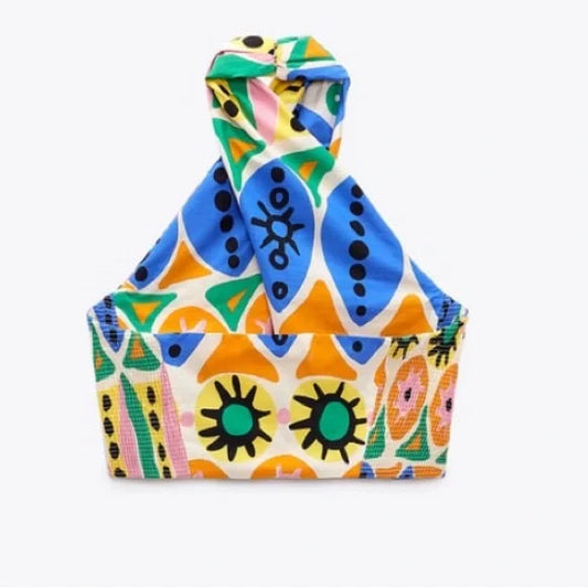 MONOCO PRINTED HALTER TOP & SKIRT MULTICOLOR