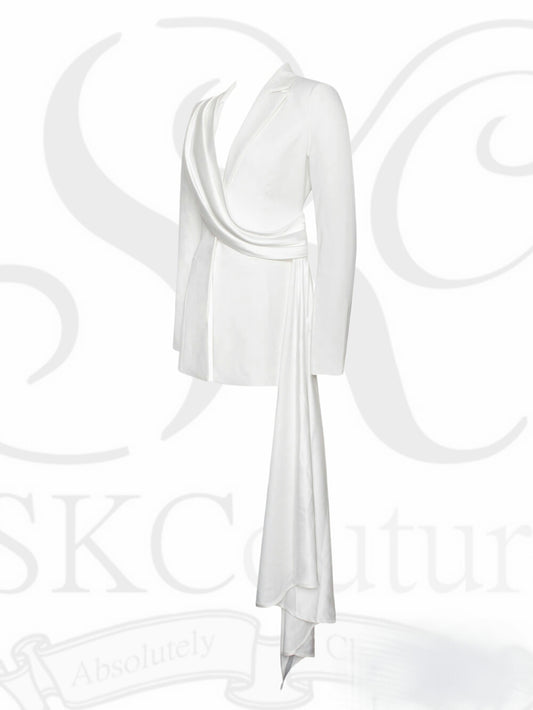 Casandra White Draping Blazer Jacket