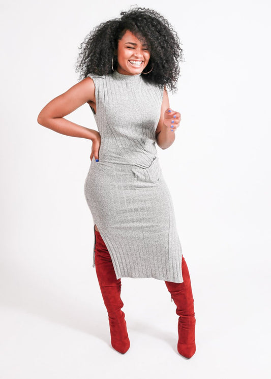 Sauda Ribbed Mock Sweater Dress - SKCouture