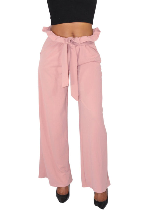 Venice Blush Paper Bag Wide Pants - SKCouture