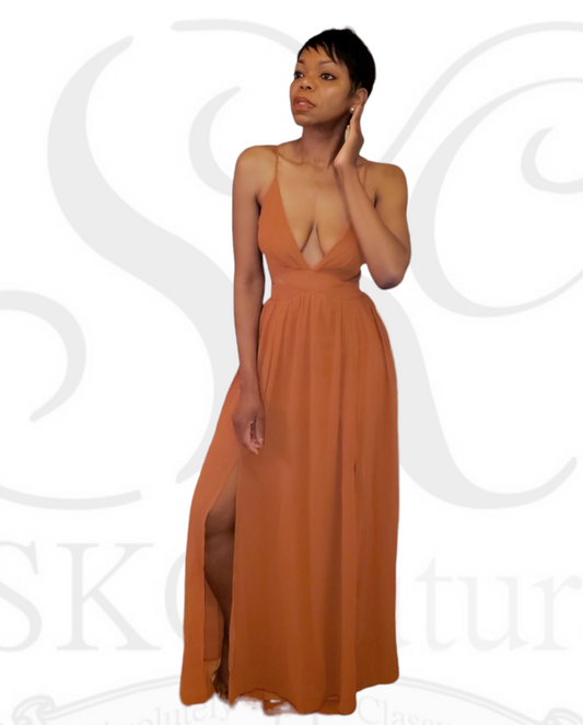 Elma Burnt Orange Cut-Out Maxi Dress