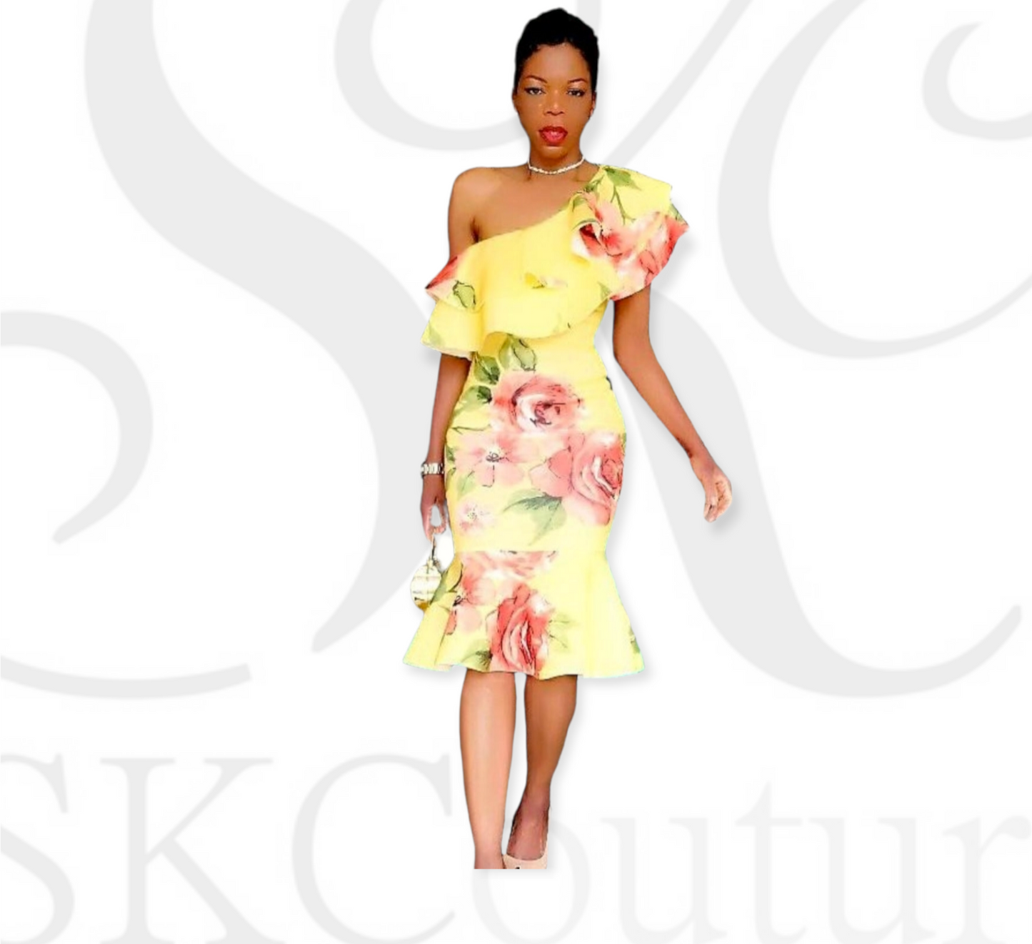 Lemon Multi-Color Floral Off-The-Shoulder Dress