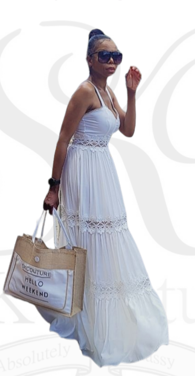 ALUUUNAH OFF-WHITE CROCHET EMBROIDERY MAXI DRESS