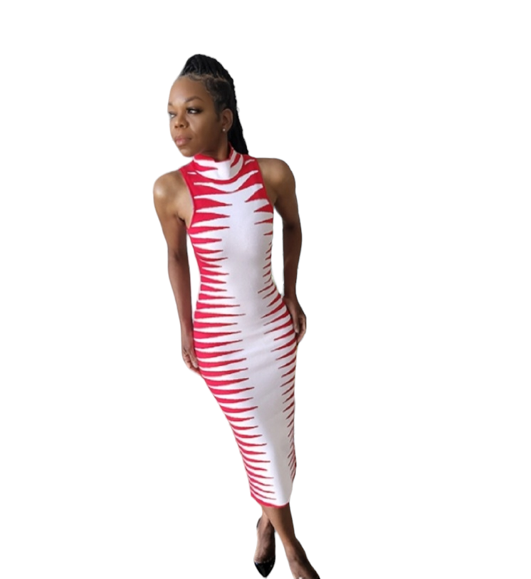 Chasity Red And White Bandage Midi Dress
