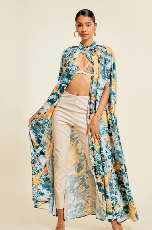 Valsha Maxi Printed Fashion Cape Blouse