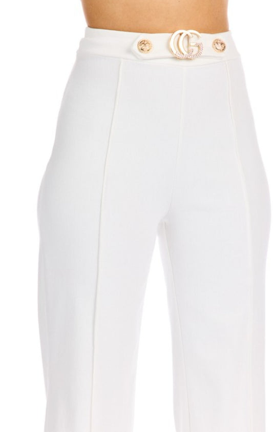 CAMILLE OFF WHITE HIGHWAISTED WIDE LEG PANTS