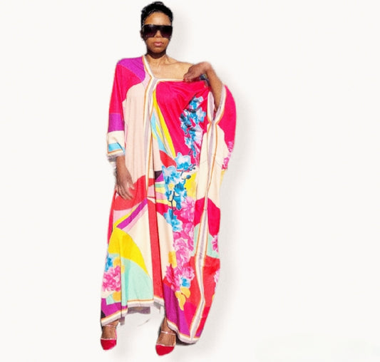 Daleah Oversized Colorful Satin Kaftan Dress